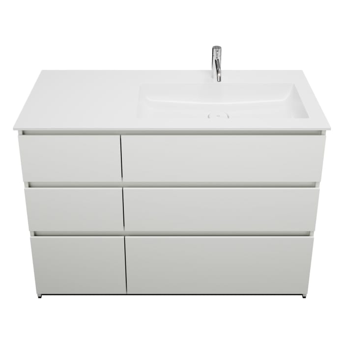 burgbad Lin20 Waschtischunterschrank mit Mineralguss-Waschtisch 122 cm, 6 Auszüge, rechts