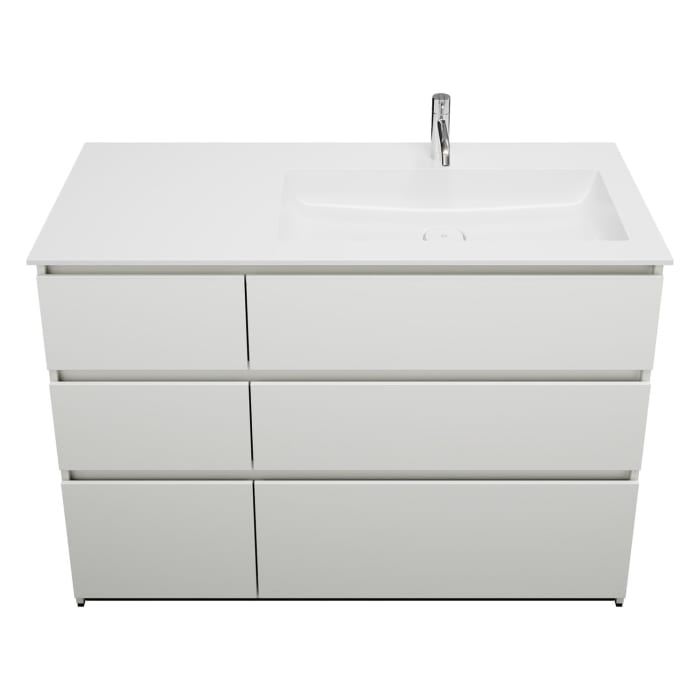 burgbad Lin20 Waschtischunterschrank mit Mineralguss-Waschtisch 122 cm, 6 Auszüge, rechts