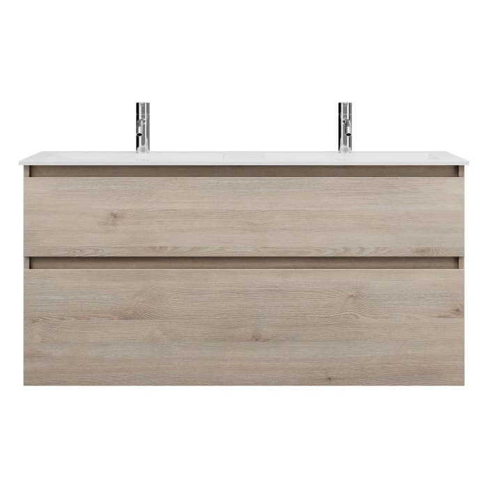 burgbad Lin20 Waschtischunterschrank mit Mineralguss-Doppelwaschtisch 122 cm, 2 Auszüge, links und rechts