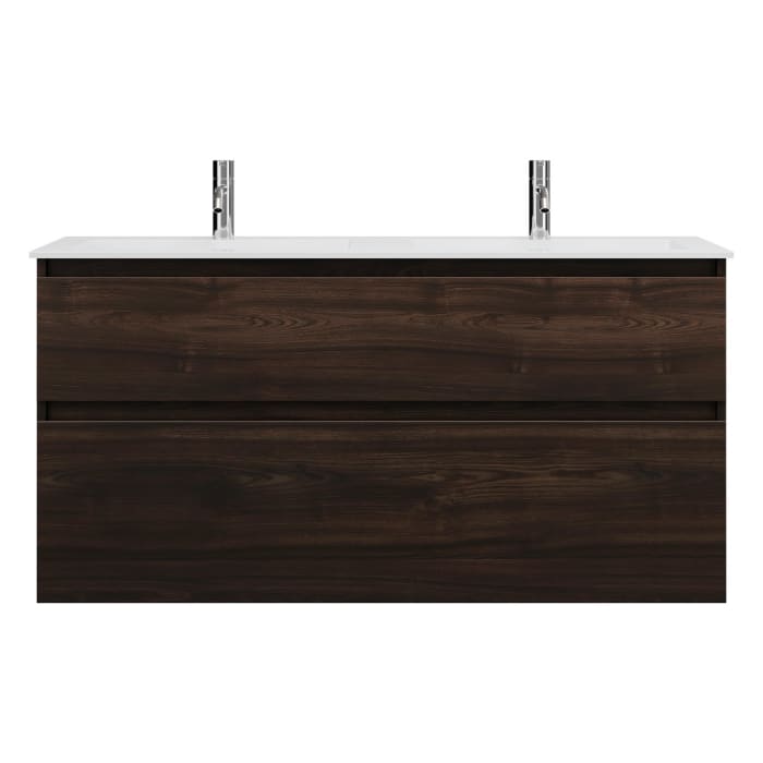 burgbad Lin20 Waschtischunterschrank mit Mineralguss-Doppelwaschtisch 122 cm, 2 Auszüge, links und rechts