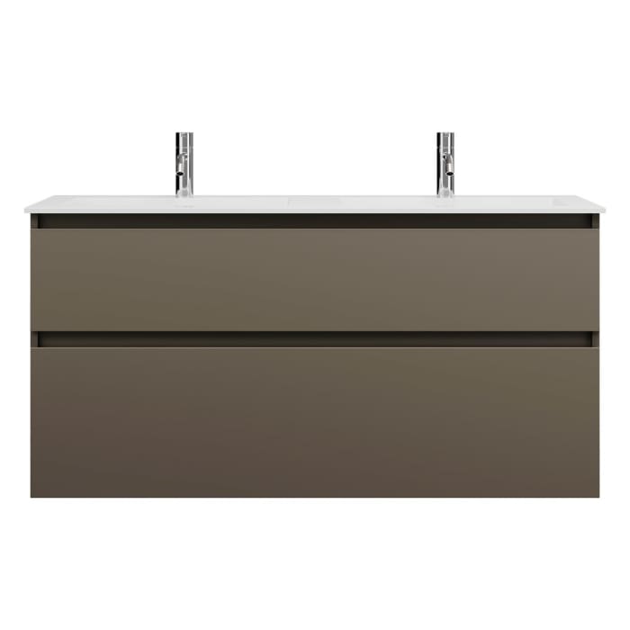 burgbad Lin20 Waschtischunterschrank mit Mineralguss-Doppelwaschtisch 122 cm, 2 Auszüge, links und rechts