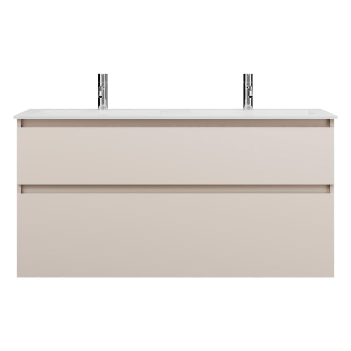 burgbad Lin20 Waschtischunterschrank mit Mineralguss-Doppelwaschtisch 122 cm, 2 Auszüge, links und rechts