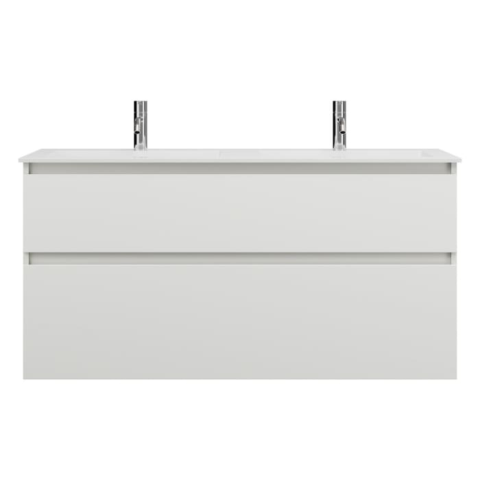 burgbad Lin20 Waschtischunterschrank mit Mineralguss-Doppelwaschtisch 122 cm, 2 Auszüge, links und rechts