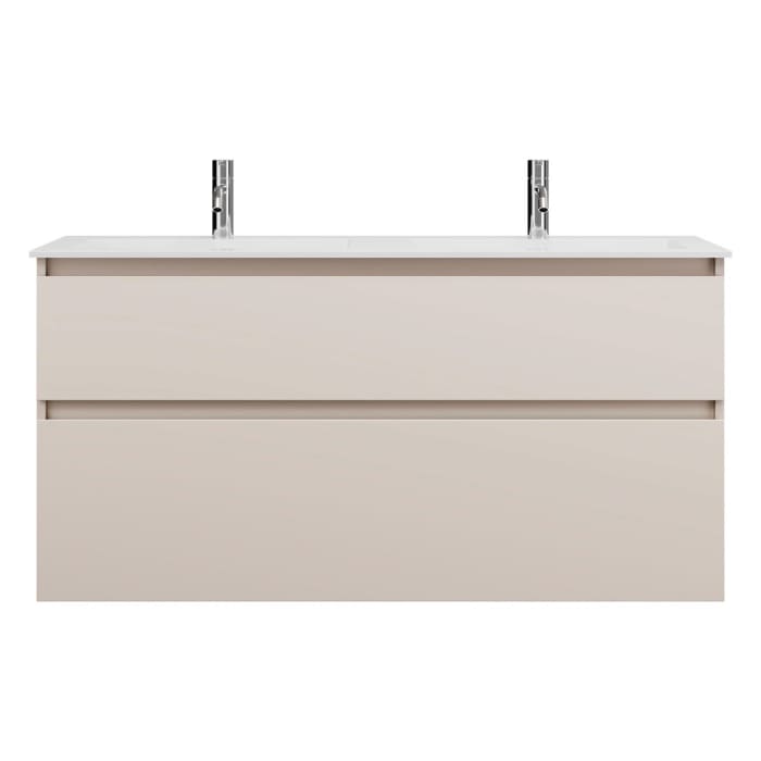 burgbad Lin20 Waschtischunterschrank mit Mineralguss-Doppelwaschtisch 122 cm, 2 Auszüge, links und rechts