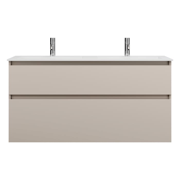 burgbad Lin20 Waschtischunterschrank mit Mineralguss-Doppelwaschtisch 122 cm, 2 Auszüge, links und rechts