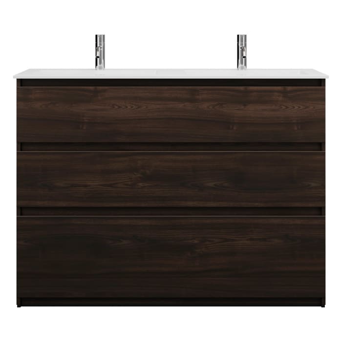 burgbad Lin20 Waschtischunterschrank mit Mineralguss-Doppelwaschtisch 122 cm, 3 Auszüge, links und rechts