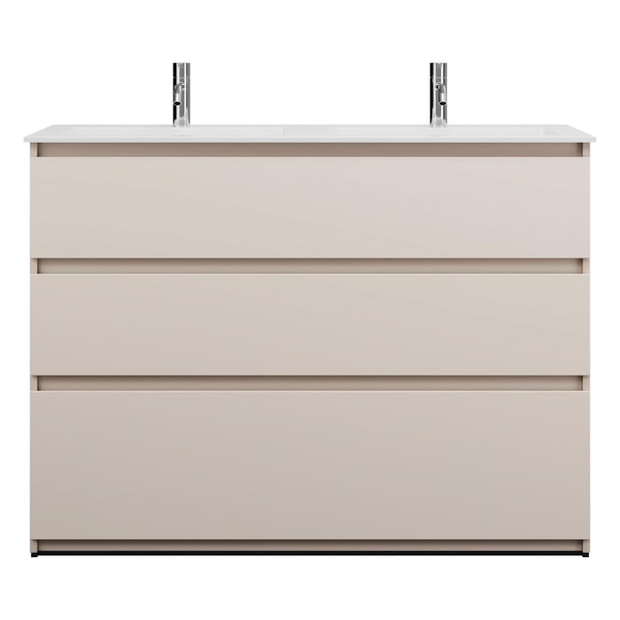 burgbad Lin20 Waschtischunterschrank mit Mineralguss-Doppelwaschtisch 122 cm, 3 Auszüge, links und rechts