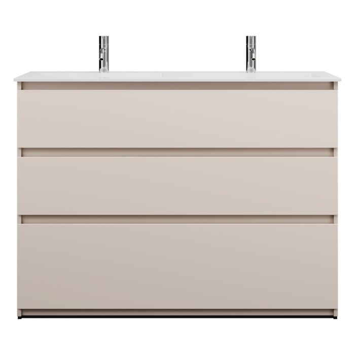 burgbad Lin20 Waschtischunterschrank mit Mineralguss-Doppelwaschtisch 122 cm, 3 Auszüge, links und rechts