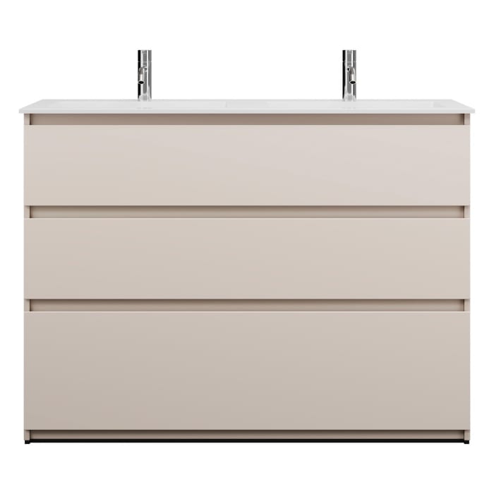 burgbad Lin20 Waschtischunterschrank mit Mineralguss-Doppelwaschtisch 122 cm, 3 Auszüge, links und rechts