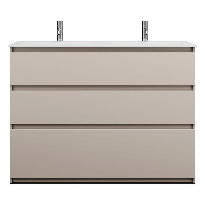 burgbad Lin20 Waschtischunterschrank mit Mineralguss-Doppelwaschtisch 122 cm, 3 Auszüge, links und rechts