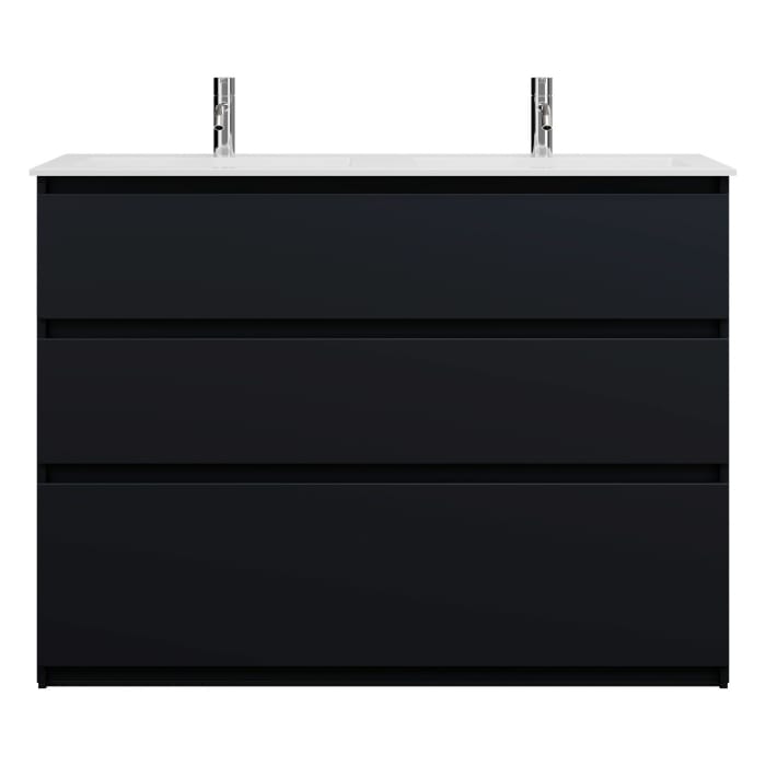 burgbad Lin20 Waschtischunterschrank mit Mineralguss-Doppelwaschtisch 122 cm, 3 Auszüge, links und rechts