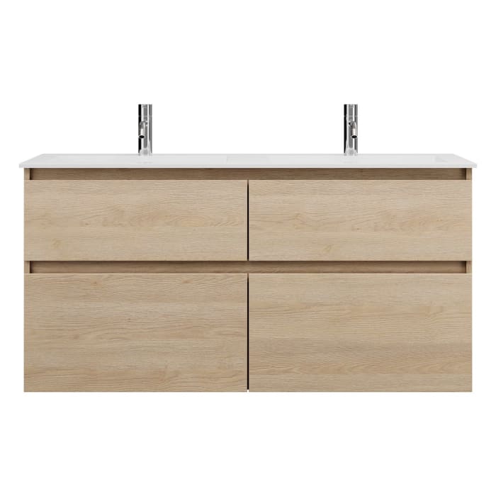 burgbad Lin20 Waschtischunterschrank mit Mineralguss-Doppelwaschtisch 122 cm, 4 Auszüge, links und rechts