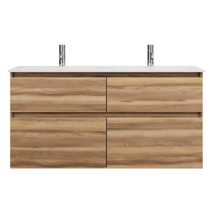 burgbad Lin20 Waschtischunterschrank mit Mineralguss-Doppelwaschtisch 122 cm, 4 Auszüge, links und rechts