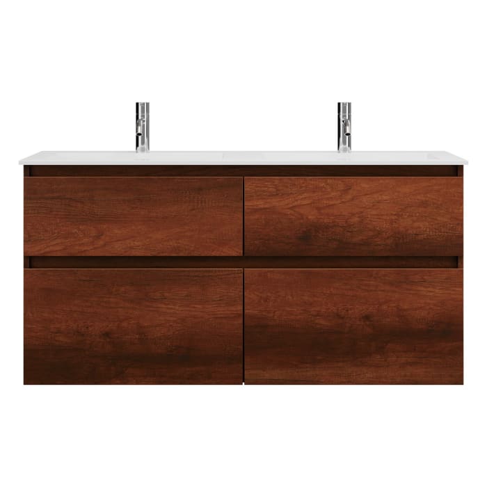 burgbad Lin20 Waschtischunterschrank mit Mineralguss-Doppelwaschtisch 122 cm, 4 Auszüge, links und rechts