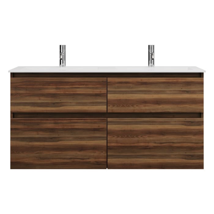 burgbad Lin20 Waschtischunterschrank mit Mineralguss-Doppelwaschtisch 122 cm, 4 Auszüge, links und rechts