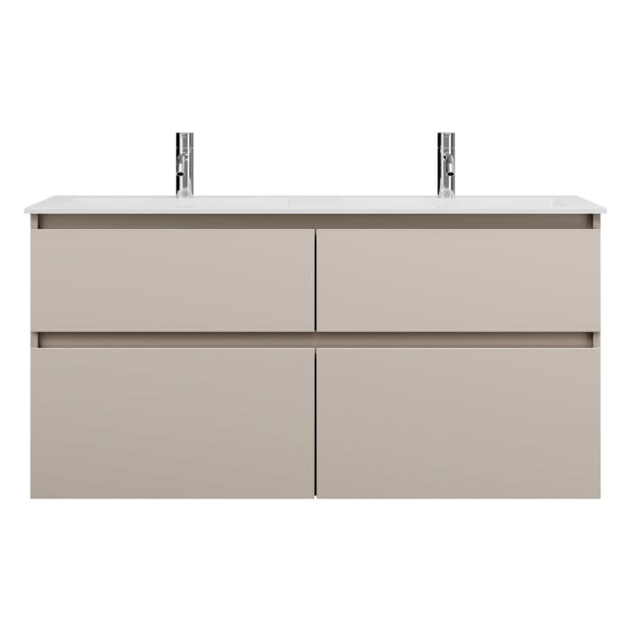 burgbad Lin20 Waschtischunterschrank mit Mineralguss-Doppelwaschtisch 122 cm, 4 Auszüge, links und rechts