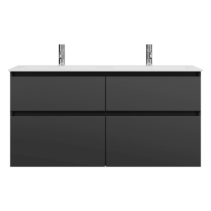 burgbad Lin20 Waschtischunterschrank mit Mineralguss-Doppelwaschtisch 122 cm, 4 Auszüge, links und rechts