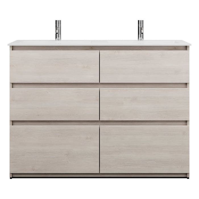 burgbad Lin20 Waschtischunterschrank mit Mineralguss-Doppelwaschtisch 122 cm, 6 Auszüge, links und rechts