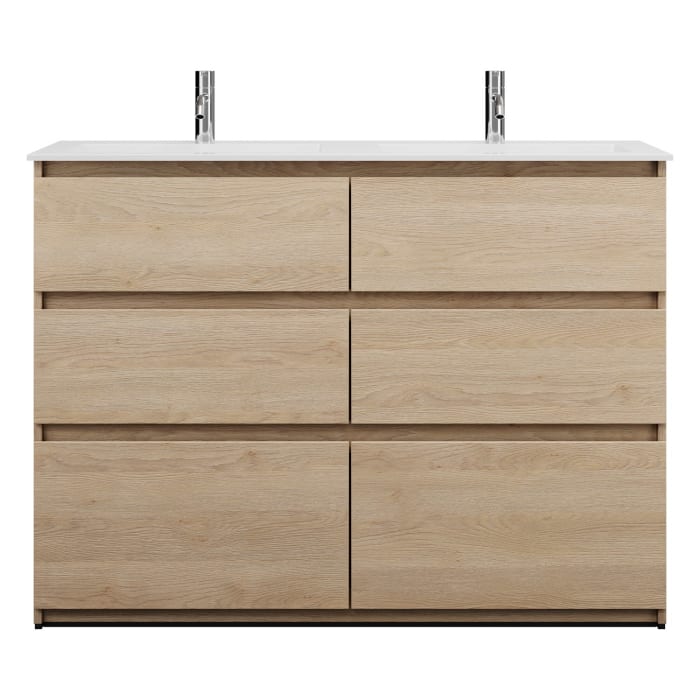 burgbad Lin20 Waschtischunterschrank mit Mineralguss-Doppelwaschtisch 122 cm, 6 Auszüge, links und rechts