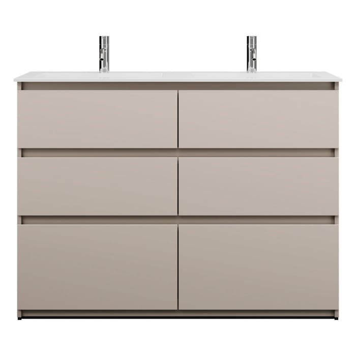 burgbad Lin20 Waschtischunterschrank mit Mineralguss-Doppelwaschtisch 122 cm, 6 Auszüge, links und rechts