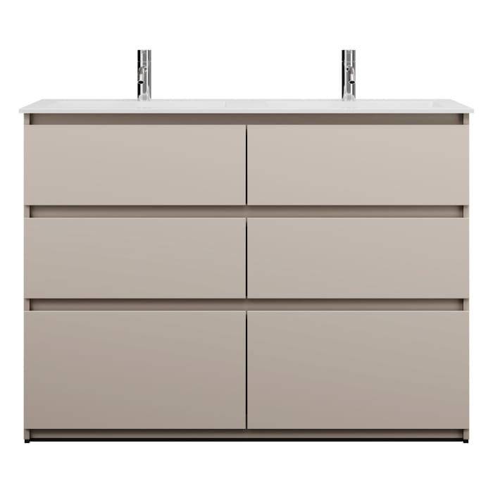 burgbad Lin20 Waschtischunterschrank mit Mineralguss-Doppelwaschtisch 122 cm, 6 Auszüge, links und rechts