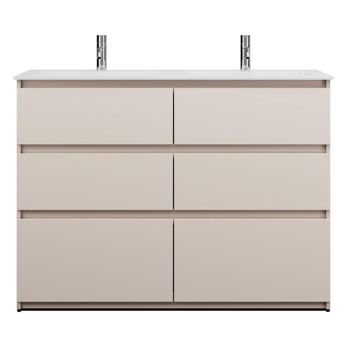 burgbad Lin20 Waschtischunterschrank mit Mineralguss-Doppelwaschtisch 122 cm, 6 Auszüge, links und rechts