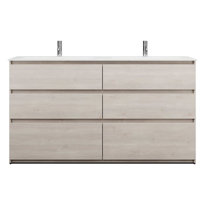 burgbad Lin20 Waschtischunterschrank mit Mineralguss-Doppelwaschtisch 162 cm, 6 Auszüge, links und rechts