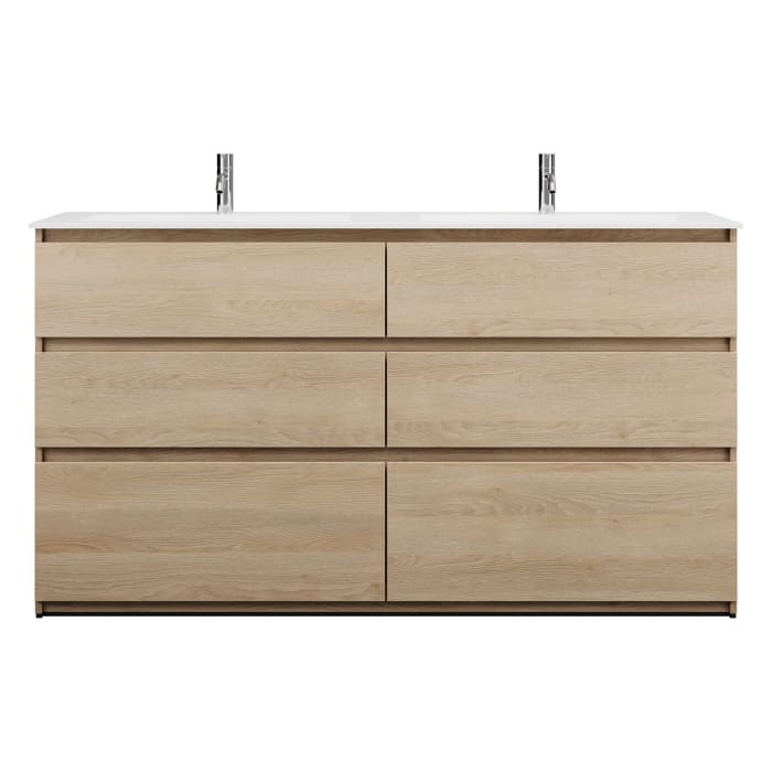 burgbad Lin20 Waschtischunterschrank mit Mineralguss-Doppelwaschtisch 162 cm, 6 Auszüge, links und rechts