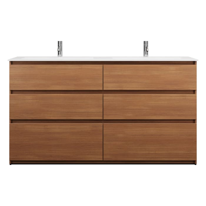 burgbad Lin20 Waschtischunterschrank mit Mineralguss-Doppelwaschtisch 162 cm, 6 Auszüge, links und rechts