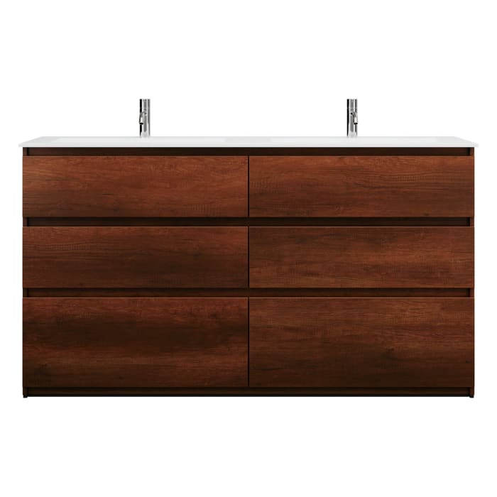 burgbad Lin20 Waschtischunterschrank mit Mineralguss-Doppelwaschtisch 162 cm, 6 Auszüge, links und rechts