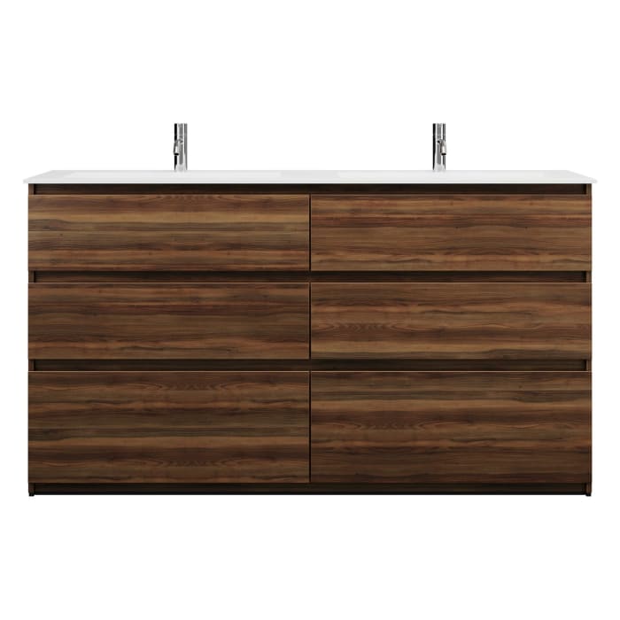 burgbad Lin20 Waschtischunterschrank mit Mineralguss-Doppelwaschtisch 162 cm, 6 Auszüge, links und rechts