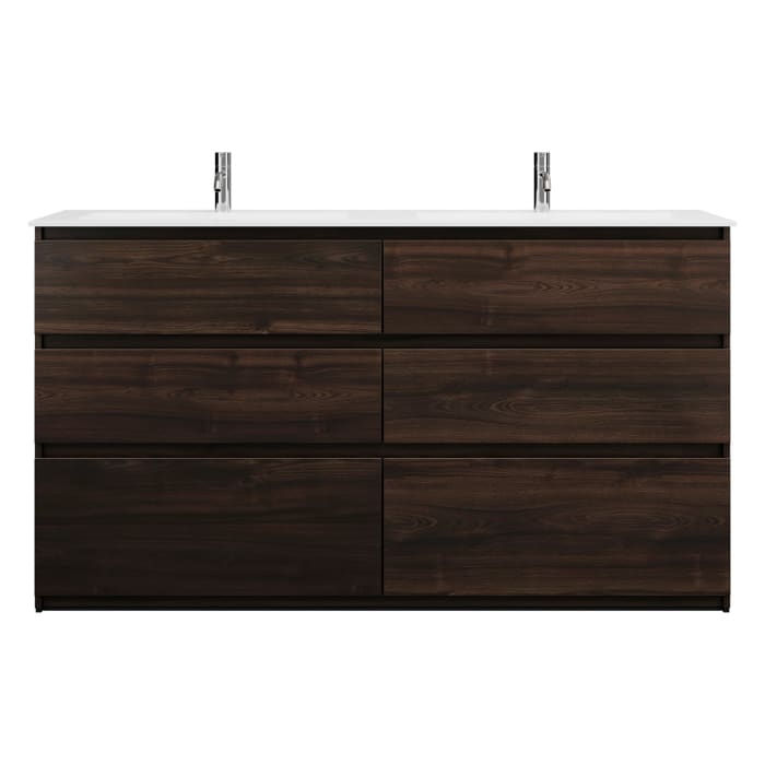 burgbad Lin20 Waschtischunterschrank mit Mineralguss-Doppelwaschtisch 162 cm, 6 Auszüge, links und rechts