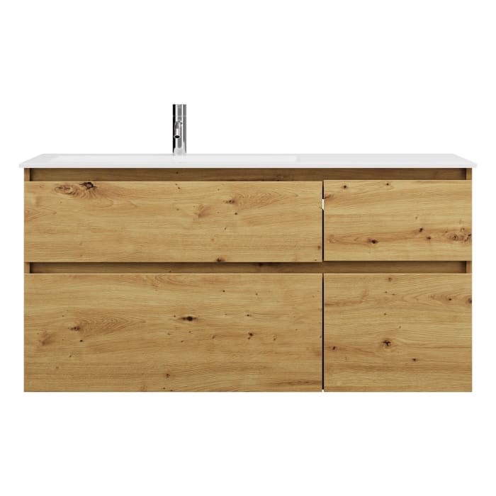 burgbad Lin20 Waschtischunterschrank mit Mineralguss-Waschtisch 122 cm, 4 Auszüge, links