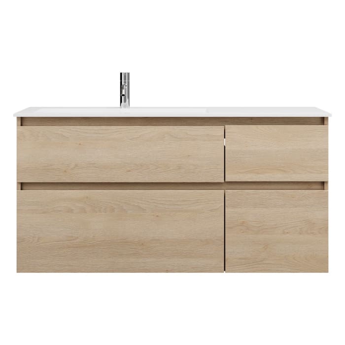 burgbad Lin20 Waschtischunterschrank mit Mineralguss-Waschtisch 122 cm, 4 Auszüge, links