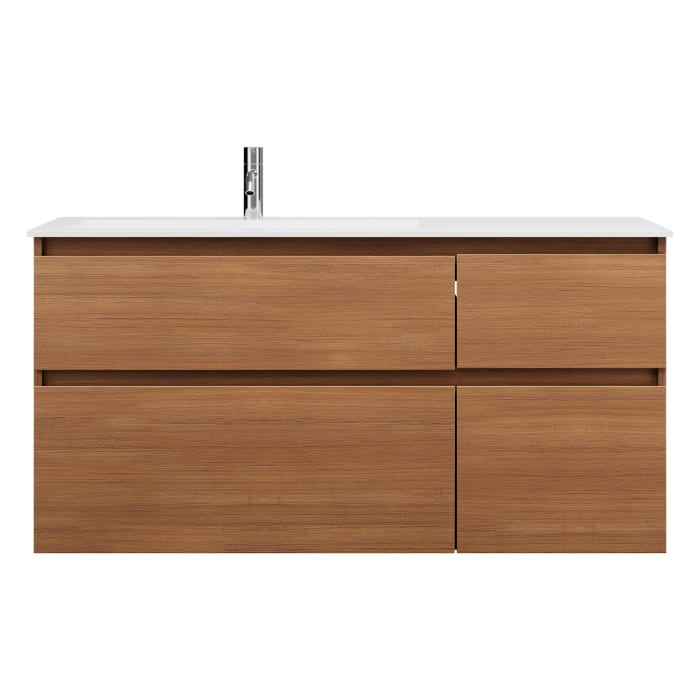 burgbad Lin20 Waschtischunterschrank mit Mineralguss-Waschtisch 122 cm, 4 Auszüge, links