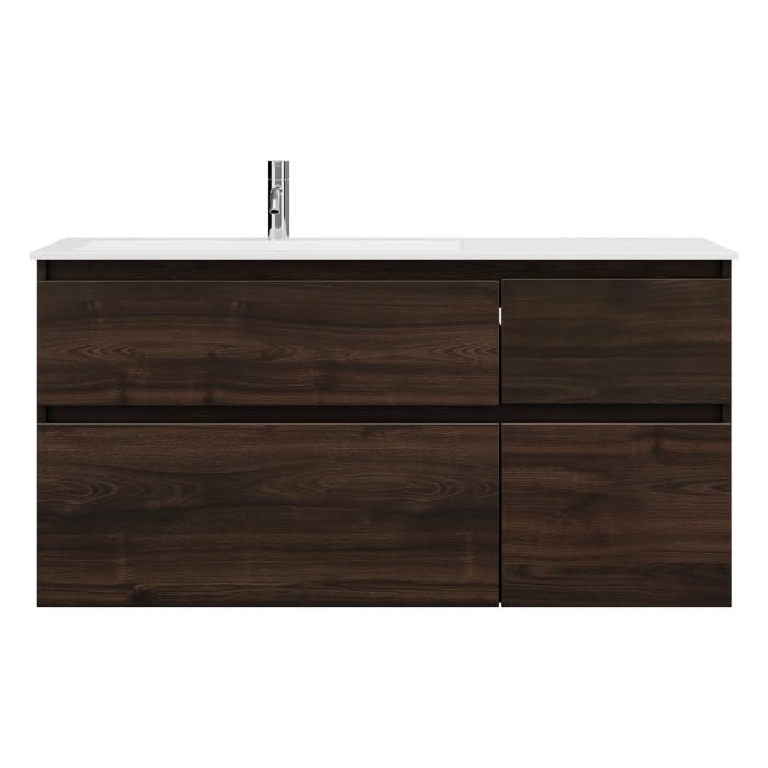 burgbad Lin20 Waschtischunterschrank mit Mineralguss-Waschtisch 122 cm, 4 Auszüge, links