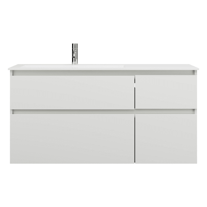 burgbad Lin20 Waschtischunterschrank mit Mineralguss-Waschtisch 122 cm, 4 Auszüge, links