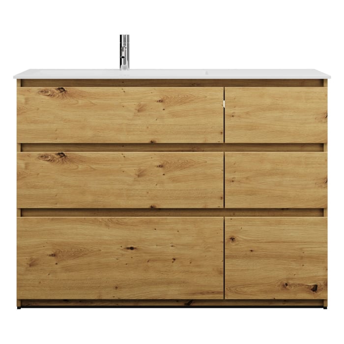 burgbad Lin20 Waschtischunterschrank mit Mineralguss-Waschtisch 122 cm, 6 Auszüge, links