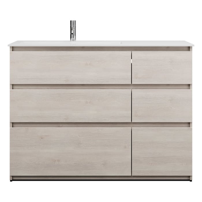 burgbad Lin20 Waschtischunterschrank mit Mineralguss-Waschtisch 122 cm, 6 Auszüge, links