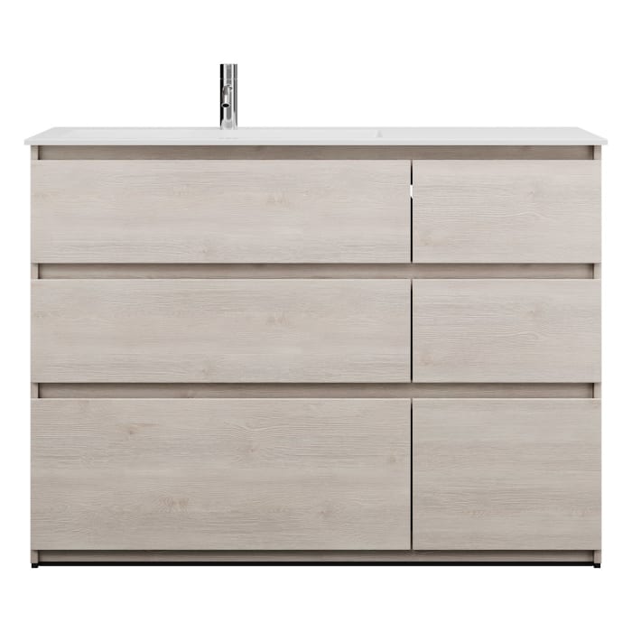 burgbad Lin20 Waschtischunterschrank mit Mineralguss-Waschtisch 122 cm, 6 Auszüge, links