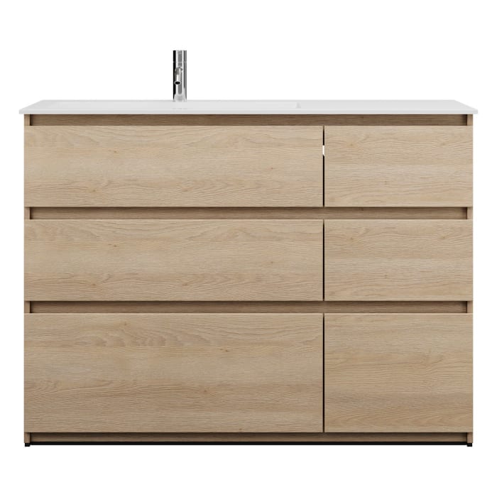 burgbad Lin20 Waschtischunterschrank mit Mineralguss-Waschtisch 122 cm, 6 Auszüge, links