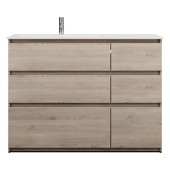 burgbad Lin20 Waschtischunterschrank mit Mineralguss-Waschtisch 122 cm, 6 Auszüge, links