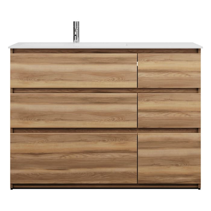 burgbad Lin20 Waschtischunterschrank mit Mineralguss-Waschtisch 122 cm, 6 Auszüge, links