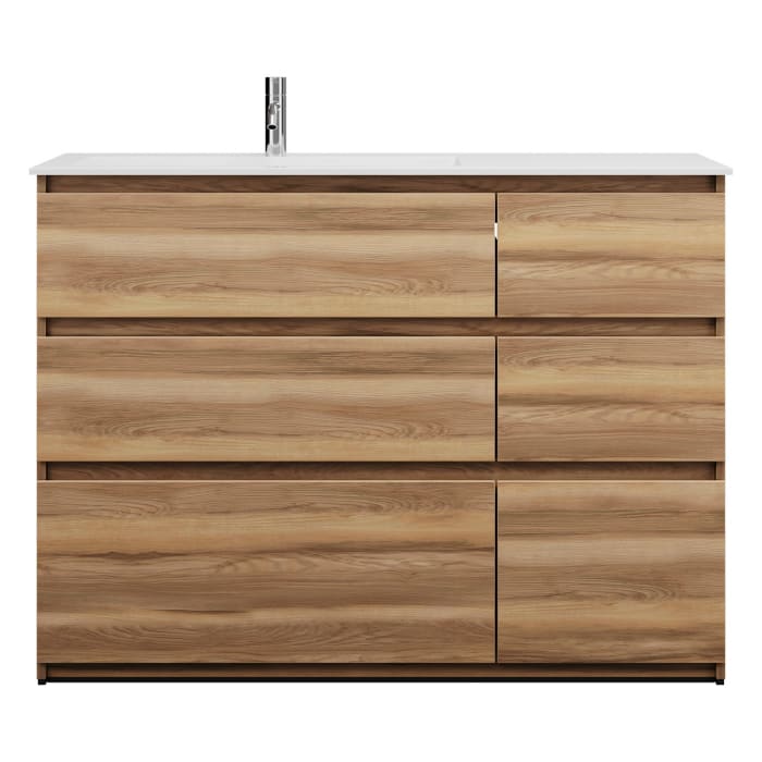 burgbad Lin20 Waschtischunterschrank mit Mineralguss-Waschtisch 122 cm, 6 Auszüge, links