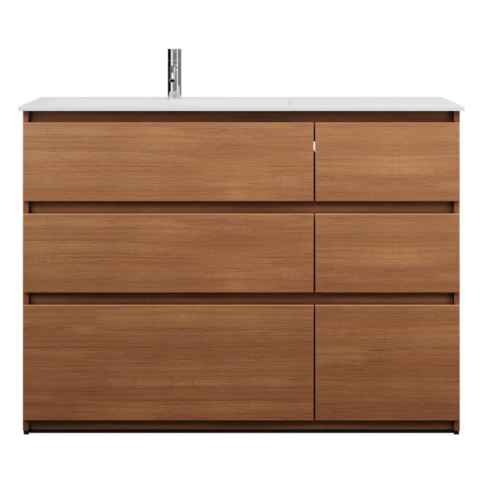 burgbad Lin20 Waschtischunterschrank mit Mineralguss-Waschtisch 122 cm, 6 Auszüge, links