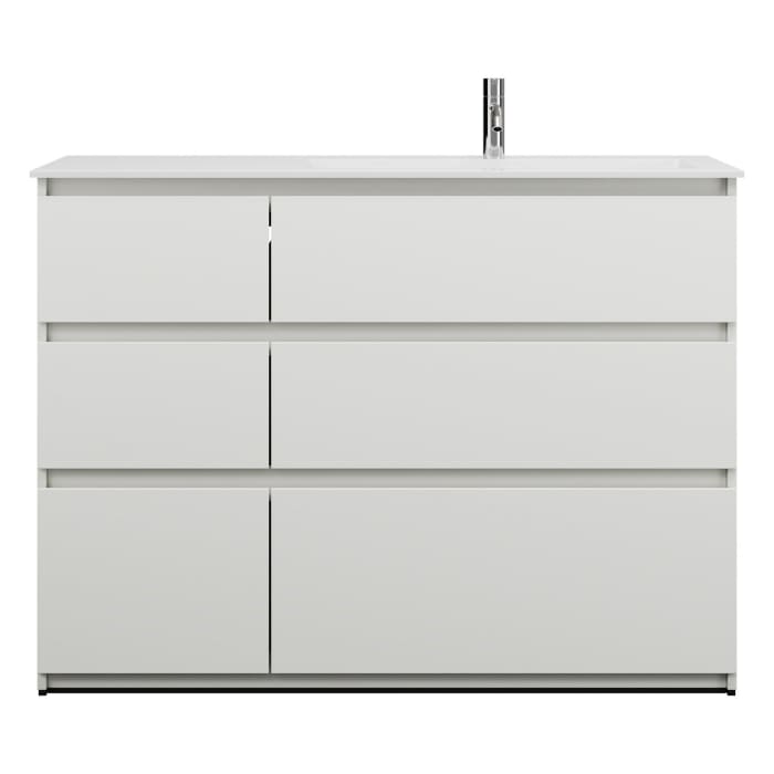 burgbad Lin20 Waschtischunterschrank mit Mineralguss-Waschtisch 122 cm, 6 Auszüge, rechts