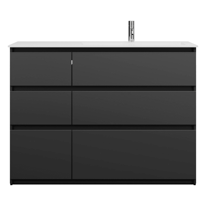 burgbad Lin20 Waschtischunterschrank mit Mineralguss-Waschtisch 122 cm, 6 Auszüge, rechts