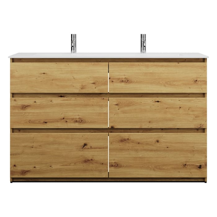 burgbad Lin20 Waschtischunterschrank mit Mineralguss-Waschtisch 142 cm, 6 Auszüge