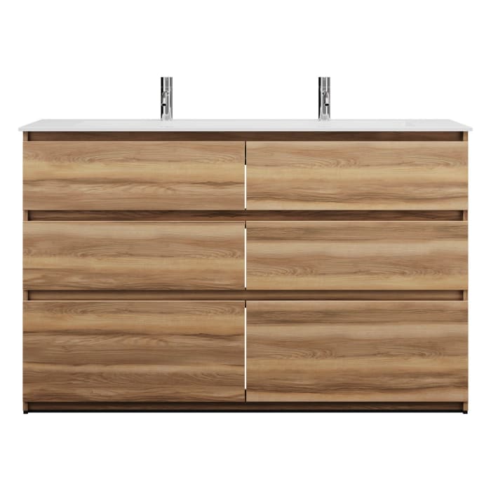 burgbad Lin20 Waschtischunterschrank mit Mineralguss-Waschtisch 142 cm, 6 Auszüge