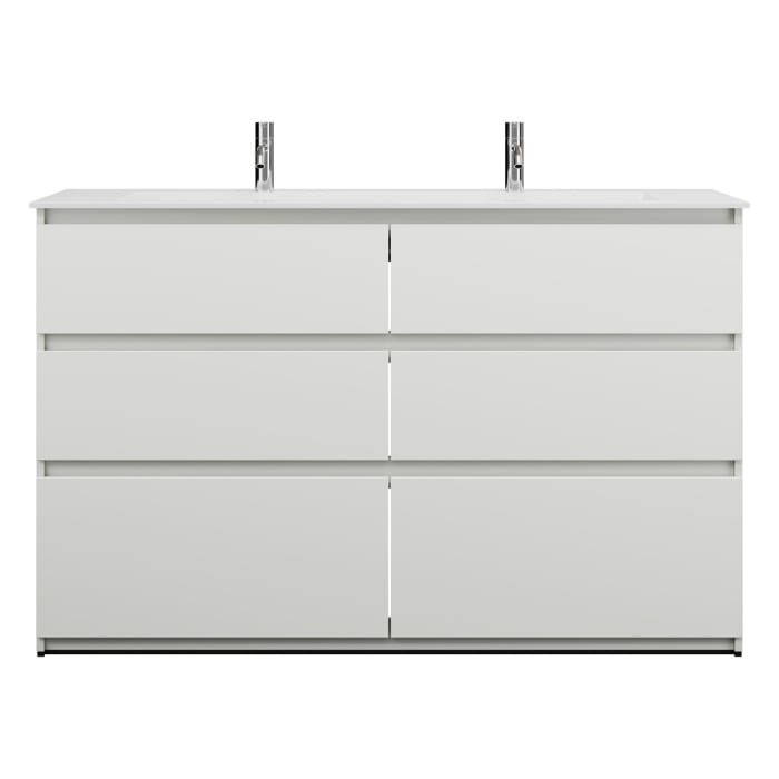 burgbad Lin20 Waschtischunterschrank mit Mineralguss-Waschtisch 142 cm, 6 Auszüge